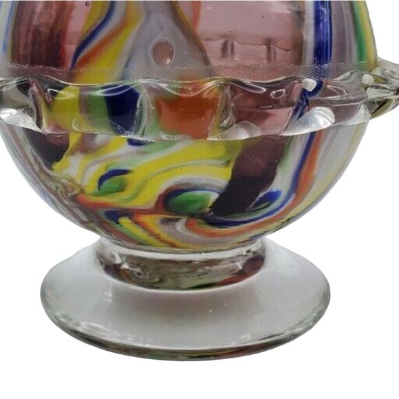 Art Glass Vase Hand Blown Applied Ruffled Edge Lead Crystal Mottled Multicolor - Picture 5 of 10
